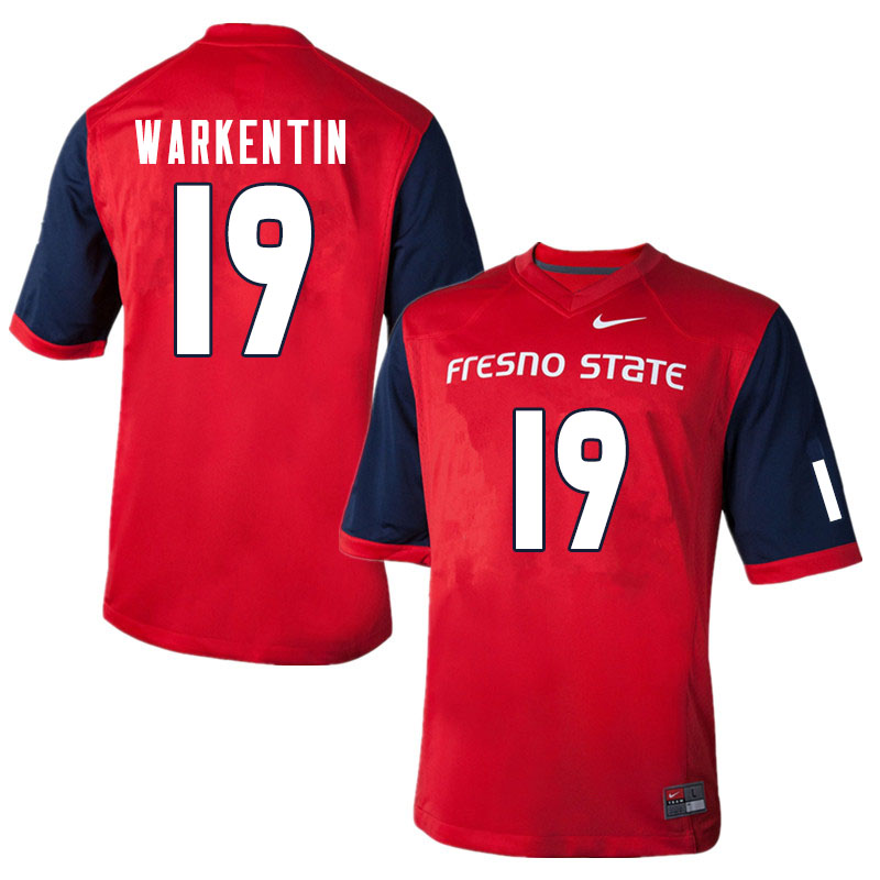 Men #19 Colby Warkentin Fresno State Bulldogs College Football Jerseys Sale-Red - Click Image to Close